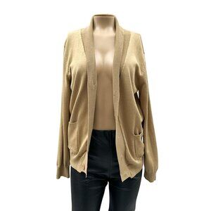 Paul Jones Open Front Cardigan Sweater Pockets Lightweight Knit Tan Womens M